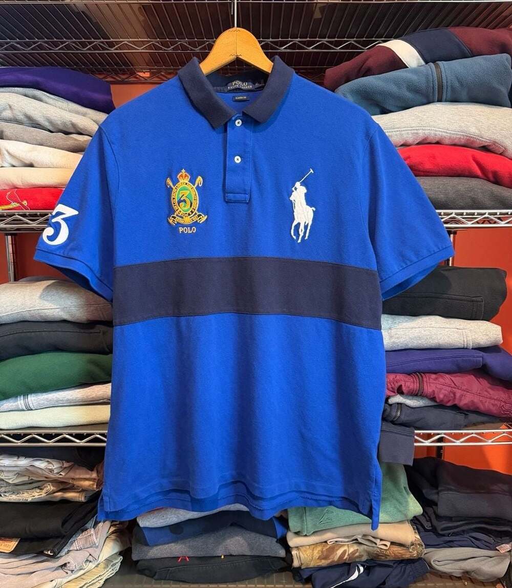 Polo Ralph Lauren Crest Logo 3 Big Pony Polo Shirt Mens XL Blue